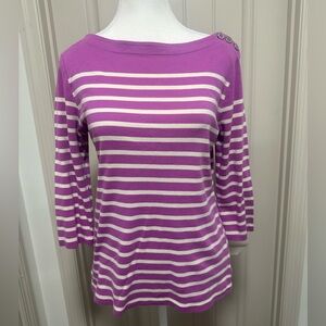 Lauren Ralph Lauren Purple and White Striped Long Sleeve Top